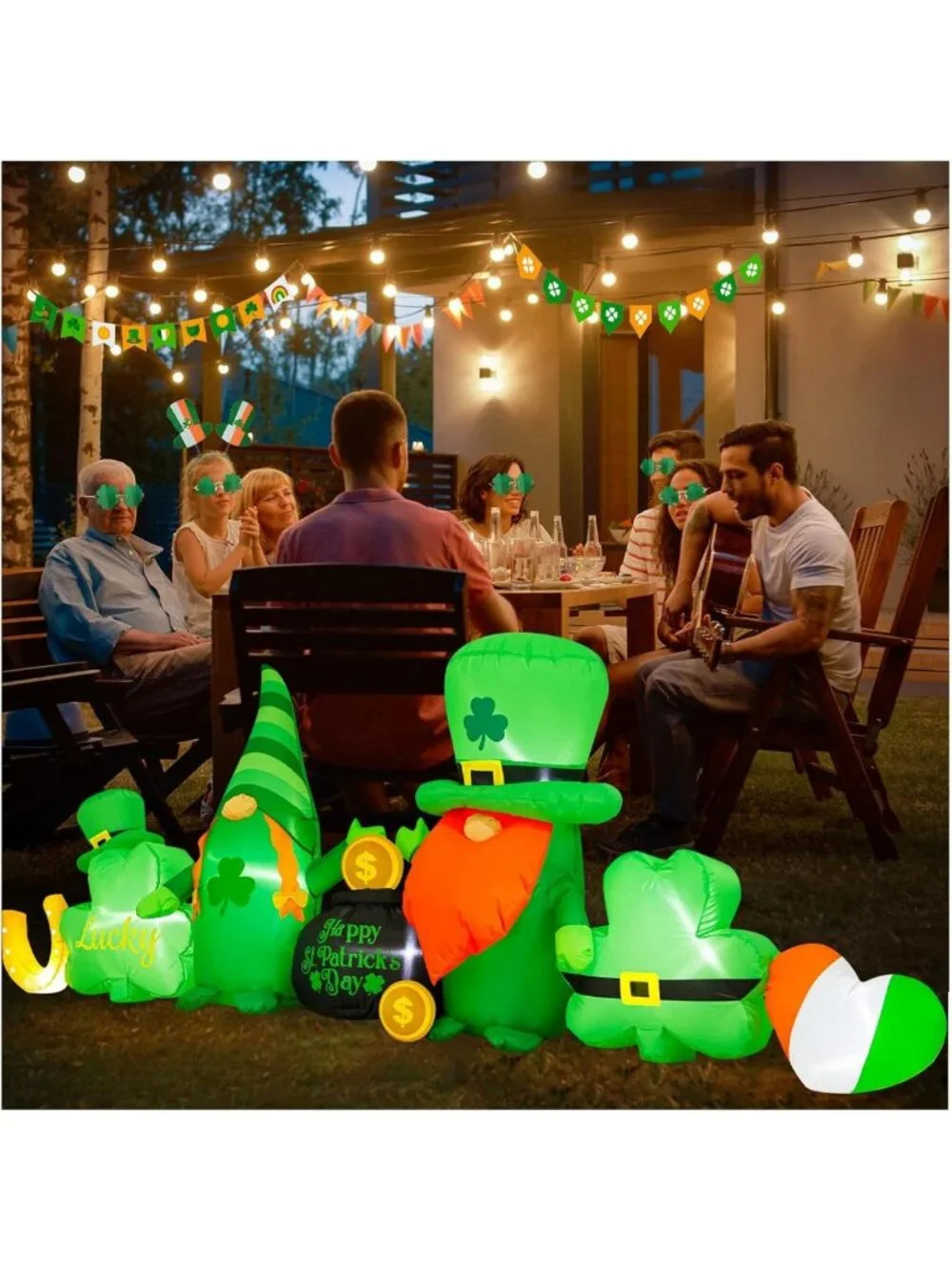 8FT St. Patrick's Day Inflatable Decorations - Leprechaun, Shamrocks & LED